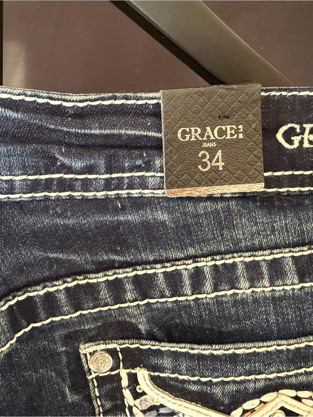 Grace in LA Women's Blue Boot Cut Jeans with Light Fading - Picture 4 of 7